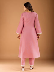 Floral Yoke Design Panelled Thread Work A-Line Kurta With Trousers