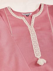 Floral Yoke Design Panelled Thread Work A-Line Kurta With Trousers