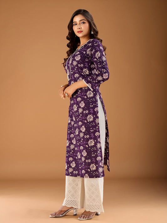 Women Floral Printed Gotta Patti Floral Kurta