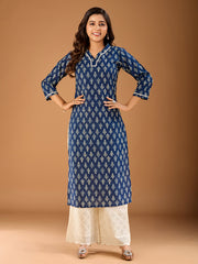 Ethnic Motifs Printed V-Neck Cotton Straight Kurta