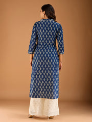 Ethnic Motifs Printed V-Neck Cotton Straight Kurta