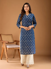 Ethnic Motifs Printed V-Neck Cotton Straight Kurta