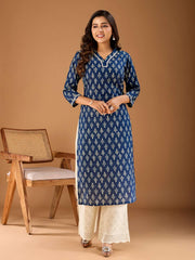 Ethnic Motifs Printed V-Neck Cotton Straight Kurta
