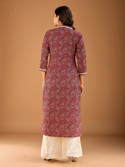 Ethnic Motifs Printed V-Neck Cotton Straight Kurta