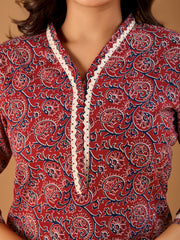 Ethnic Motifs Printed V-Neck Cotton Straight Kurta