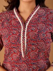 Ethnic Motifs Printed V-Neck Cotton Straight Kurta