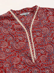 Ethnic Motifs Printed V-Neck Cotton Straight Kurta