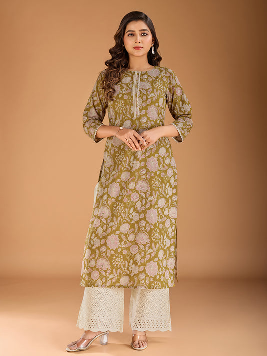 Women Floral Printed Gotta Patti Floral Kurta