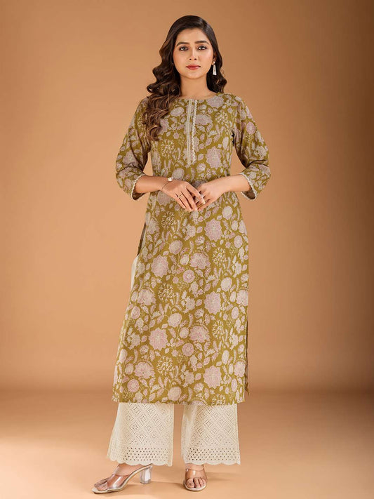Women Floral Printed Gotta Patti Floral Kurta