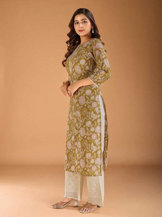 Women Floral Printed Gotta Patti Floral Kurta