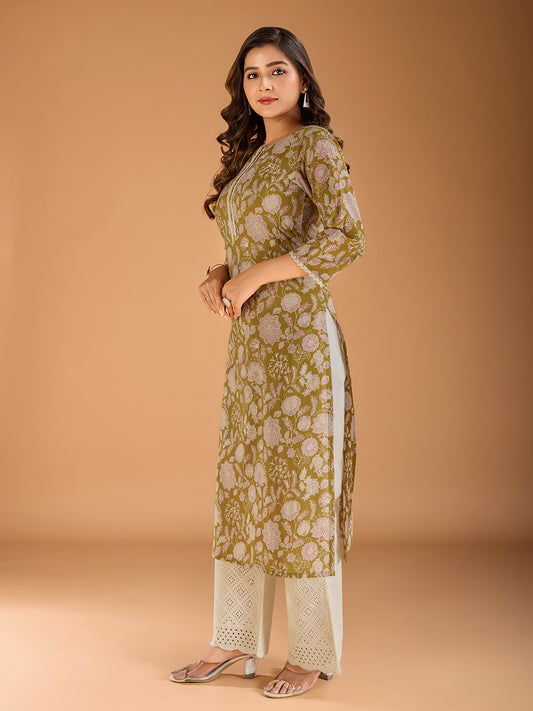 Women Floral Printed Gotta Patti Floral Kurta
