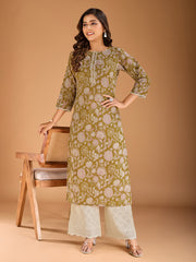 Women Floral Printed Gotta Patti Floral Kurta