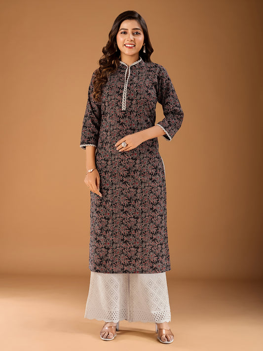 Women Floral Printed Gotta Patti Floral Kurta