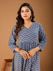 Geometric Printed V-Neck A-Line Kurta
