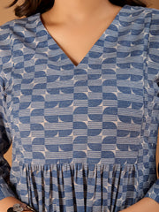 Geometric Printed V-Neck A-Line Kurta