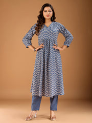Geometric Printed V-Neck A-Line Kurta