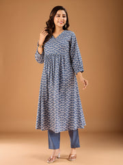 Geometric Printed V-Neck A-Line Kurta