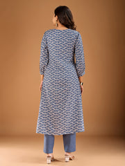 Geometric Printed V-Neck A-Line Kurta