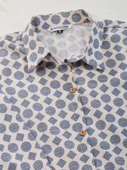 Geometric Printed Shirt Collar Roll-Up Sleeves Straight Kurta