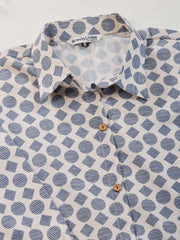 Geometric Printed Shirt Collar Roll-Up Sleeves Straight Kurta