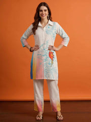 Floral Linen Colourblocked Top with Trousers