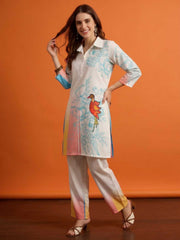 Floral Linen Colourblocked Top with Trousers