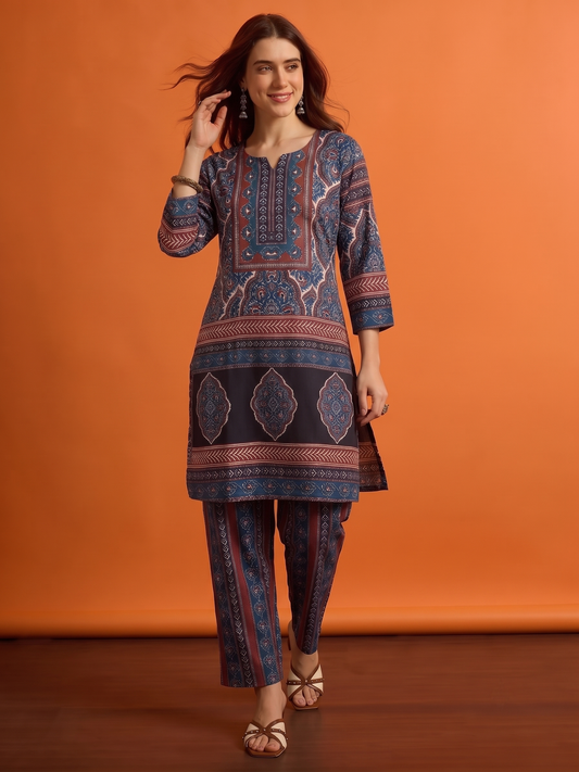 Linen Printed Top with Trousers