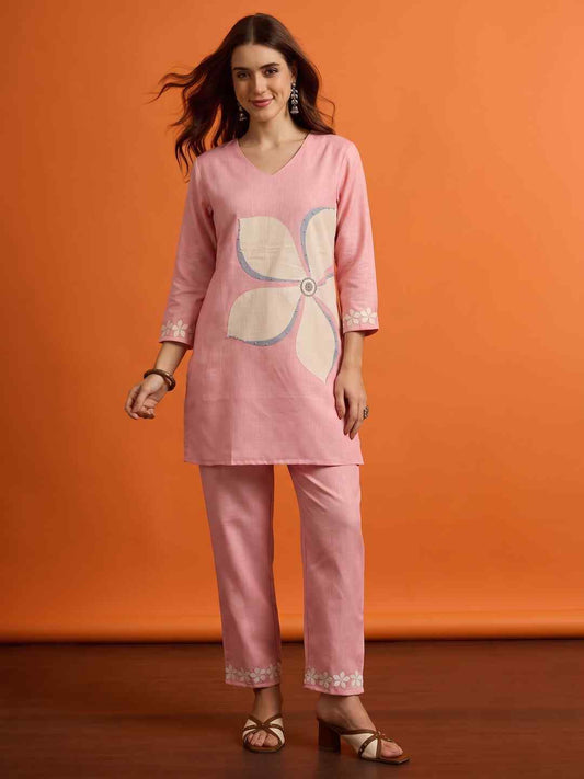Floral Linen Printed Top with Trousers