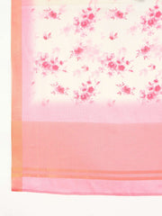 White & pink Floral Printed Mandarin Collar Regular Kurta & Trousers & Dupatta