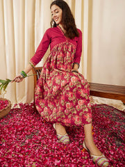 Floral Printed Pure Cotton Empire A-Line Ethnic Dress