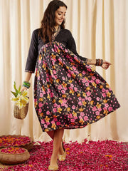 Floral Printed Pure Cotton Empire A-Line Midi Dress