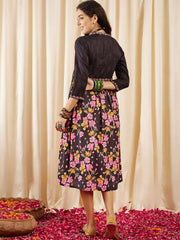 Floral Printed Pure Cotton Empire A-Line Midi Dress