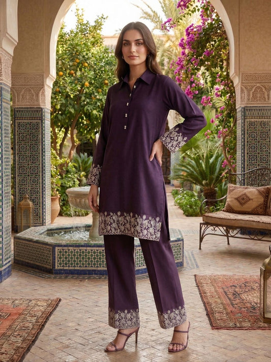 Embroidered Top with Palazzos