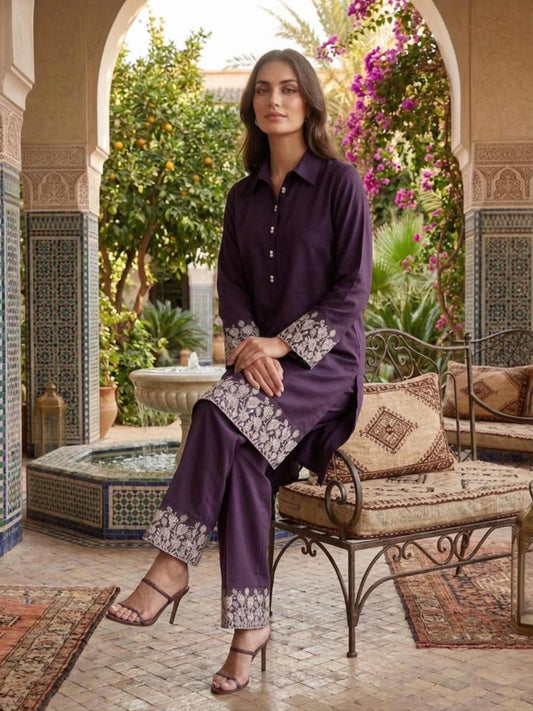 Embroidered Top with Palazzos