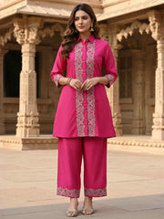 Embroidered Top With Palazzos Co-Ords