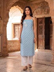 Women Leheriya Dyed Regular Beads and Stones Kurta with Palazzos