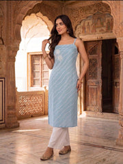 Women Leheriya Dyed Regular Beads and Stones Kurta with Palazzos