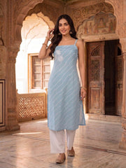 Women Leheriya Dyed Regular Beads and Stones Kurta with Palazzos