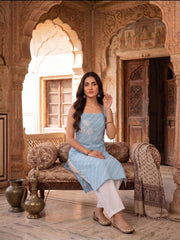 Women Leheriya Dyed Regular Beads and Stones Kurta with Palazzos