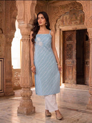 Women Leheriya Dyed Regular Beads and Stones Kurta with Palazzos