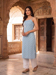 Women Leheriya Dyed Regular Beads and Stones Kurta with Palazzos