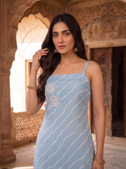 Women Leheriya Dyed Regular Beads and Stones Kurta with Palazzos