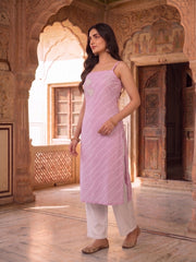 Women Leheriya Dyed Regular Thread Work Kurta with Trousers