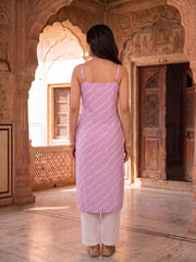 Women Leheriya Dyed Regular Thread Work Kurta with Trousers