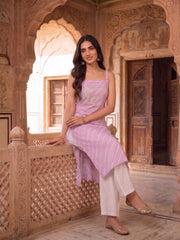 Women Leheriya Dyed Regular Thread Work Kurta with Trousers