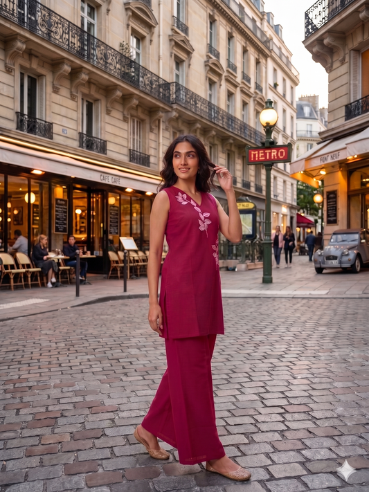 Floral Embroidered Tunic with Palazzos