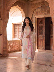 Women Floral Printed Regular Thread Work Kurta with Trousers & With Dupatta