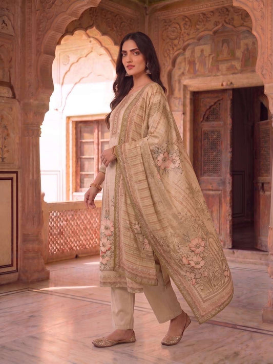Women Floral Printed Regular Sequinned Kurta with Trousers & With Dupatta