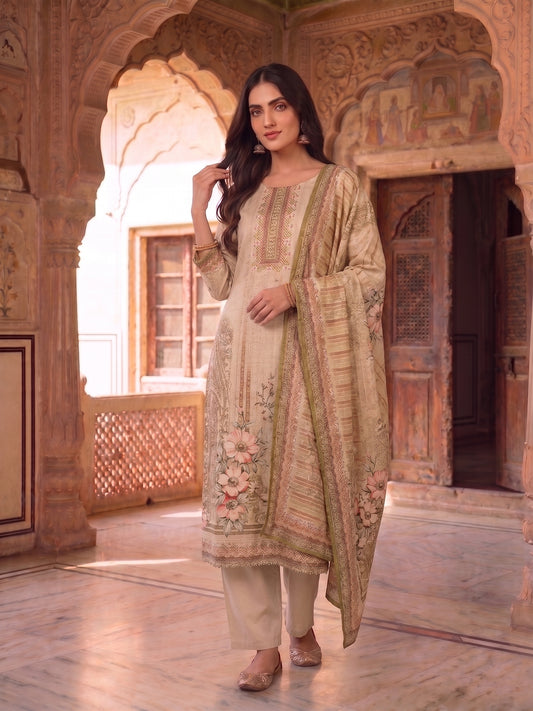 Women Floral Printed Regular Sequinned Kurta with Trousers & With Dupatta