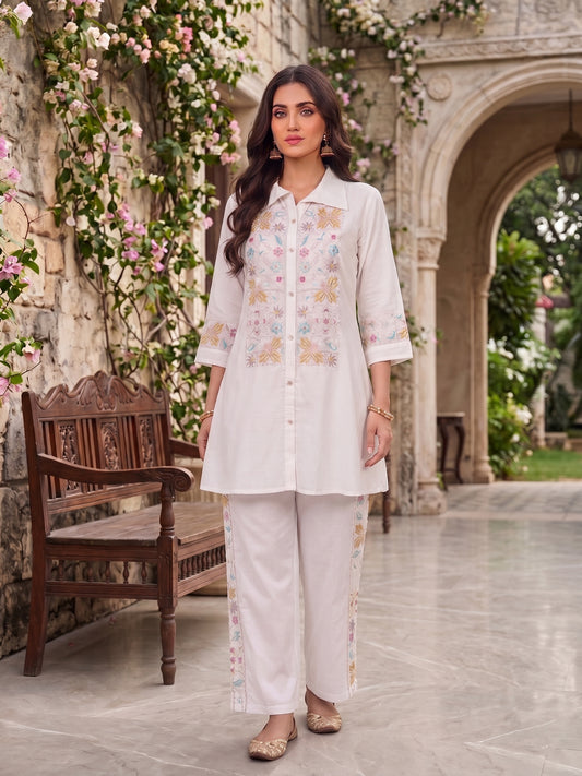 Floral Embroidered Tunic with Trousers